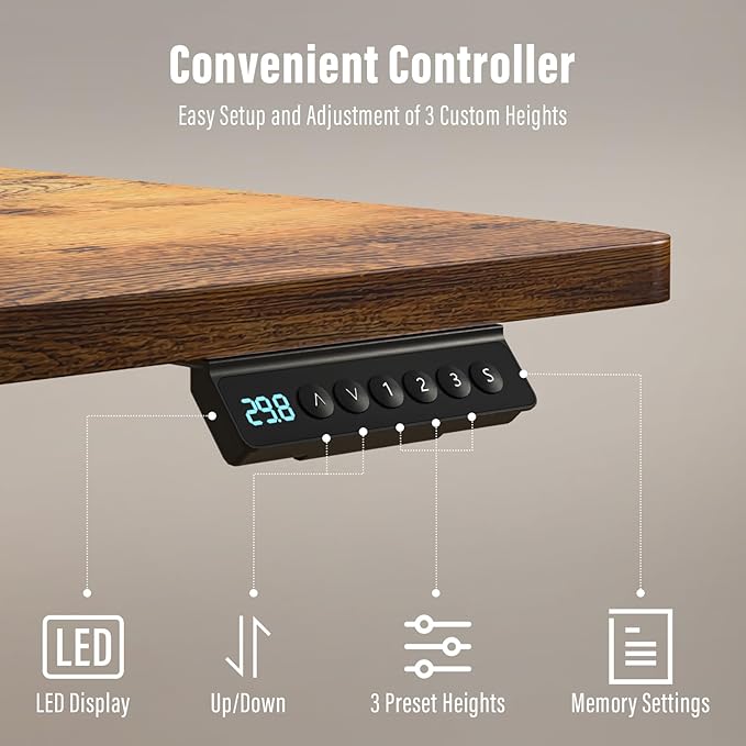 Kingant 63" x 30" Standing Desk with Drawers, Large Desktop, Ergonomic Sit Stand Desk for Home Office Work, Cable Management, 3 Preset Heights & 2 Hooks, Rustic Brown