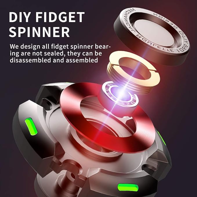 Fidget Spinners, Fidget Spinner for Adults, Stress Anxiety ADHD Relief Figets Toy, Metal Finger Hand Spinner Toys with Luminous Light, Fidget Spinner Need Absorb Light Then Release in Dark
