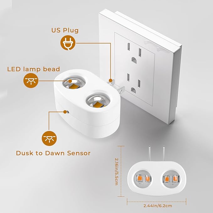 Night Light Plug into Wall, 4 Pack LED Night Lights,Rotatable Plug Night Lights,Dusk to Dawn Light Sensor,2700K Warm White Nightlights for Hallway Bedroom Stairway,Non-Dimmable