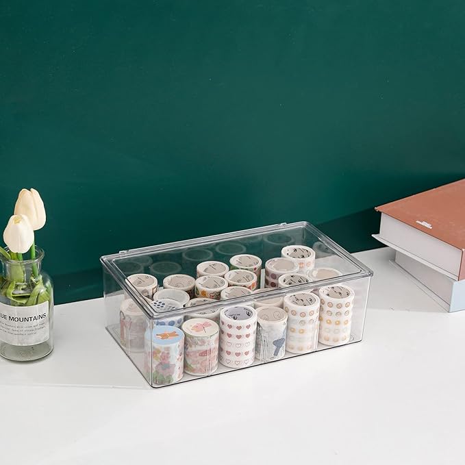 Yesesion Clear Plastic Storage Bins with Lid, Large Cable Organizer Box with Lid and 20 Wire Ties, Adjustable Electronic Cord Management Case for Desk Drawer, Home Office, Art Crafts Supply (2 PACK)