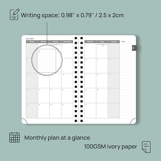 POPRUN Pocket Planner 2025-2026 (Spiral Hardcover - 4''x 6.25''), Daily Weekly and Monthly (July 2025 - June 2026) with Hourly Time Slots, for Purse, 100 GSM - Violet