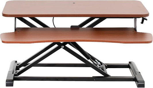 VIVO 32 inch Desk Converter, K Series, Height Adjustable Sit to Stand Riser, Dual Monitor and Laptop Workstation with Wide Keyboard Tray, Dark Walnut Top, Black Frame, DESK-V000KA