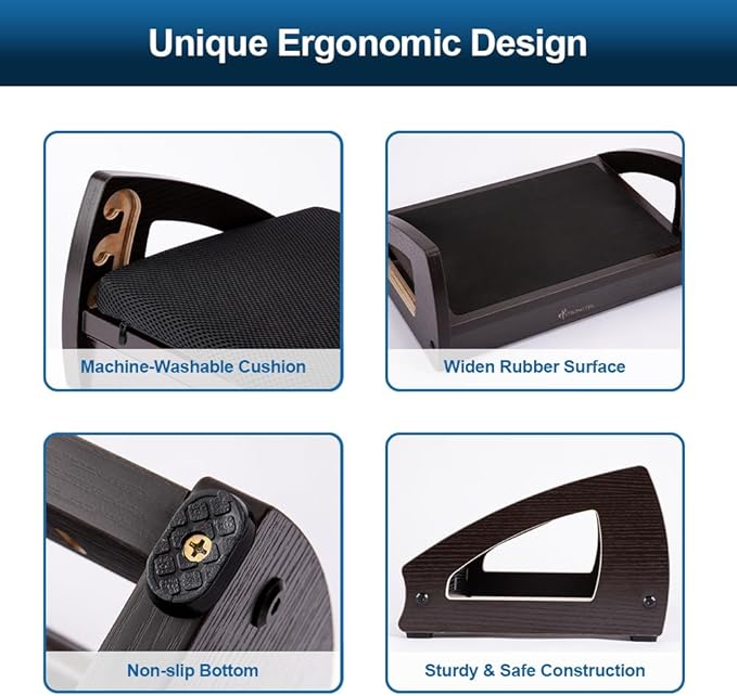 StrongTek Wood Ergonomic Footrest - 4-Angle Adjustable Foot Stool for Desk, Office Footrest, Anti-Slip Foot Stand for Under Desk, Enhances Posture, Promotes Blood Circulation, Easy Assembly (Espresso)