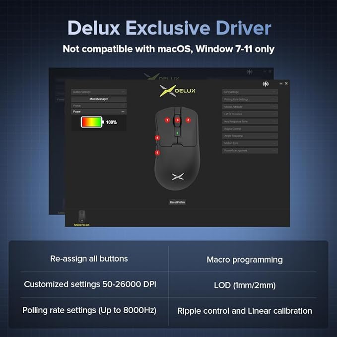 DeLUX M900PRO Wireless Gaming Mouse, 8000Hz Polling Rate, RGB Charging Dock, 63g Ergonomic Design, PAW3395 Sensor with 26000DPI, Programmable Buttons (Black)