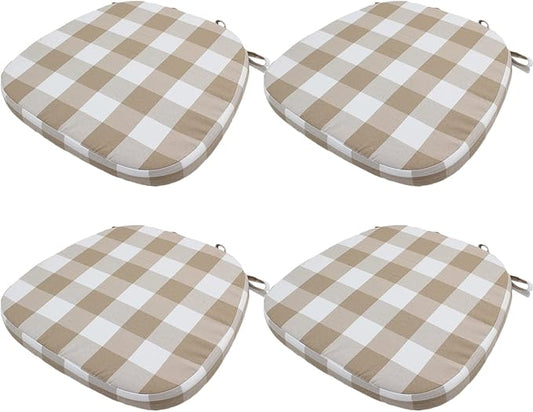 Chair Cushion with Ties for Dining Chairs - Memory Foam Non Slip Kitchen Chair Pad and Seat Cushion with Machine Washable Cover [16.5 x 16.2 Inches] - (Brown White,4)