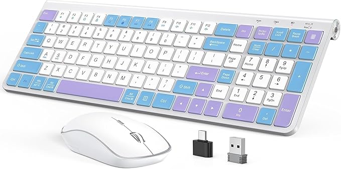 JOYACCESS Wireless Keyboard and Mouse Combo, Typewriter Ergonomic Wireless Keyboard with Number Pad and Computer Mouse for PC Laptop Desktop Computer - Purple Blue