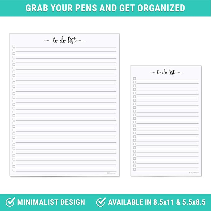 321Done To Do List Notepad, Made in USA - 5.5x8.5, Simple Checklist, Cute Modern Design for Organizing, Planning, College Ruled, Thick Heavy Paper - 50 Sheets