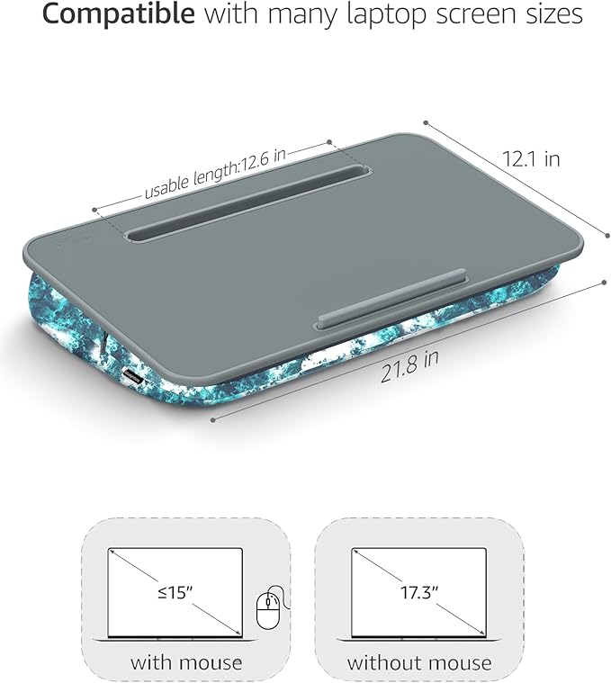 Lap Desk - Washable Cushion – Fits up to 17-Inch Laptops – Portable Laptop Desk & Stand – Bed desks & Tray for Writing, Reading, Working, Gaming on Bed, Couch, Floor –Istudyniture - Large, Waves