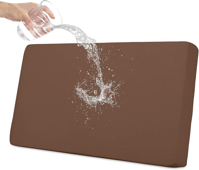 Easy-Going 100% Waterproof Loveseat Sofa Seat Cushion Slipcovers Couch Cushion Cover Stretch Furniture Protector for Kids, Pets (Loveseat Cushion, Brown)