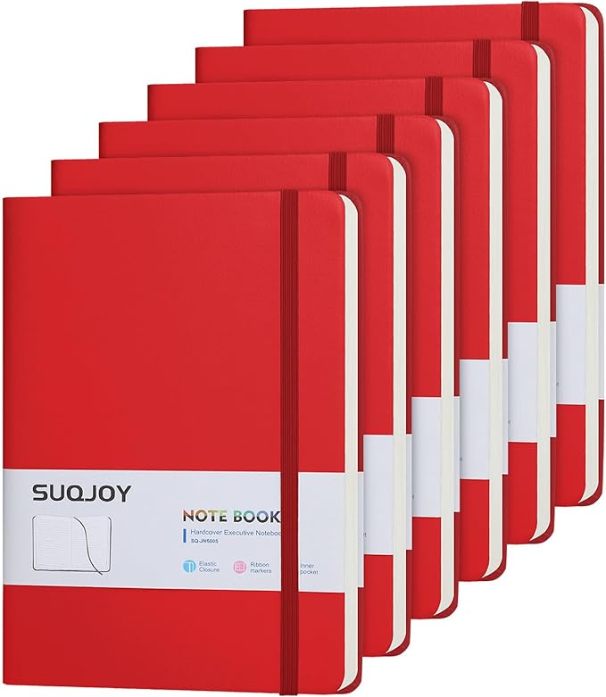 Lined Journal Notebooks, 4 Pack 160 Pages, 5.5x 8.2-Inch Journals for Women Men, Hardcover Notebook with 100 gsm Thick Paper, A5 Size College Ruled Notebook for Writing/Travel/Work (Red, 6 Pack)