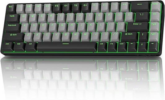 TMKB T68 60% Wireless Mechanical Gaming Keyboard, Tri-Mode BT5.0/2.4GHz/USB-C with Red Linear Switch, RGB Backlight, Anti-Ghosting, Compact 68 Keys, Wired/Wireless, Black/Gray