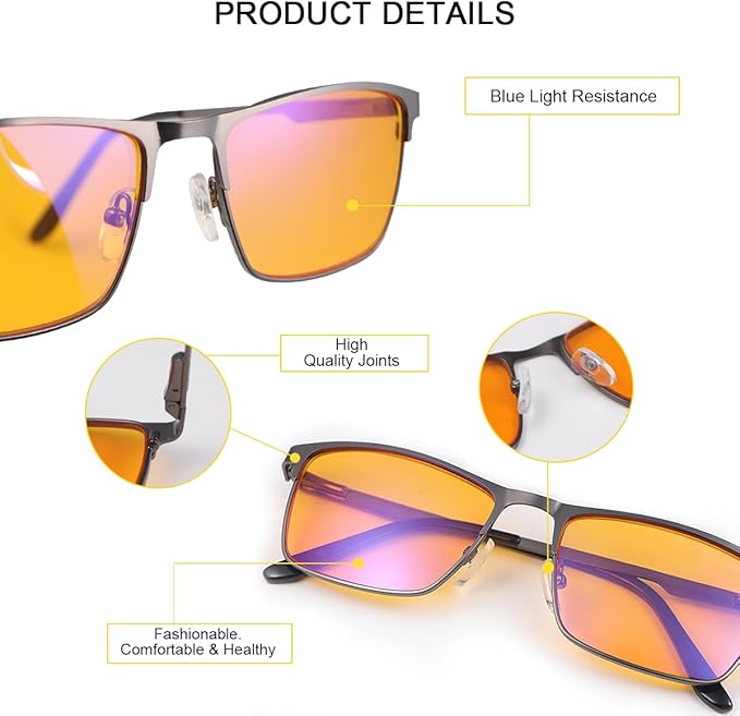 Blue Light Blocking Glasses UV400 Anti Eyestrain Computer Gaming Blue Light Screen Blocker Metal Eyewear for Men Women