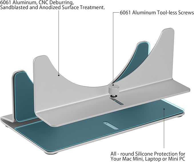 Adjustable Mac mini Stand Aluminium Vertical Laptop Holder Desk Mount - Universal Fit for Mac mini 2005-2023, Compatible with Laptop and Mini PC - Slot Width (10-52mm/0.4-2 inch)
