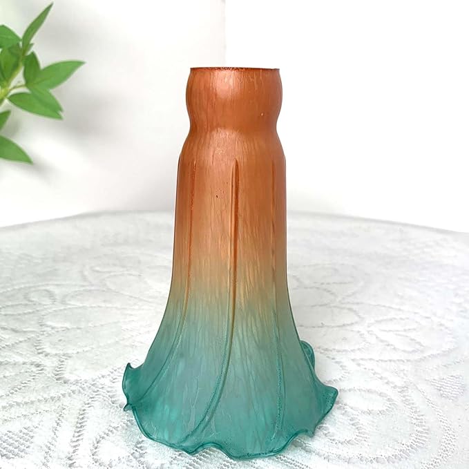 Bieye LS26 Lily Flower Blown Glass Lampshade (Orange Cyan, Opening I.D. 1.26" x O.D. 1.5")