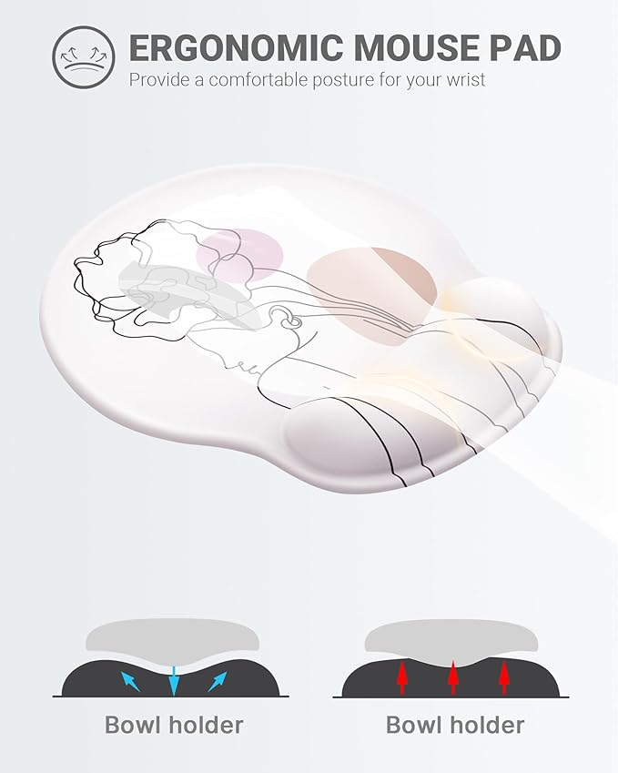 Ergonomic Mouse Pad Wrist Support, Comfortable Mouse Pad Wrist Rest, Relieve Wrist Pain Gel Mouse pad, Non-Slip Rubber Base Mousepad for Laptop, Computer(Abstract Woman)