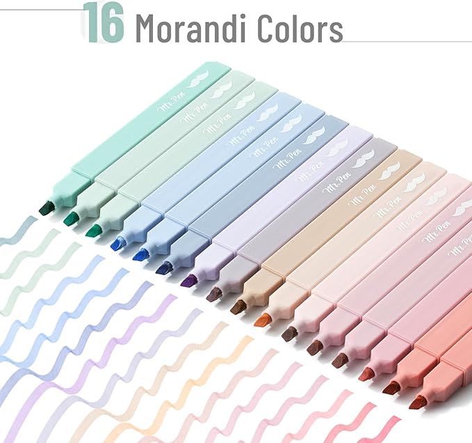 Mr. Pen- Aesthetic Highlighters, 16 pcs, Chisel Tip, Morandi Colors, No Bleed Bible Highlighter Pastel, Assorted Colors, Cute