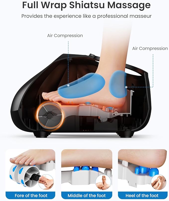 RENPHO Foot Massager Machine with Heat [2025 Upgraded], Shiatsu Foot Massager for Plantar Fasciitis, Birthday Gifts for Women, Wireless Control, FM069R-BK