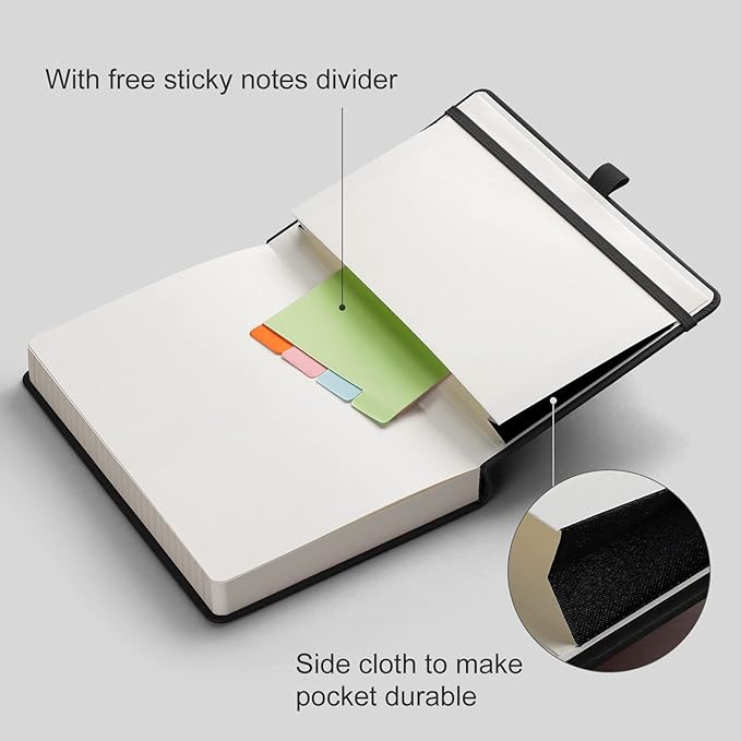 AHGXG Thick Journal Lined Notebook - 320 Numbered Pages Journal for Women A5 Notepad College Ruled, 100gsm Paper, Leather Hardcover, for Men Writing Work Office School, 5.75'' X 8.38''-Black