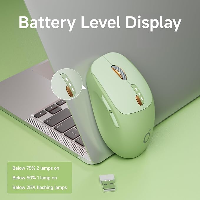 EWEADN Q5 Wireless Mouse, Bluetooth & 2.4G Quiet Computer Mouses with 1600 DPI, Battery Level Display, Ergonomic Office Mouse,6 Button Portable Cute Cordless Mice for Laptop/PC/Mac- Green