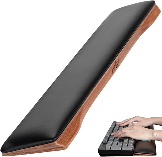 ASFSKY Keyboard Wrist Rest with Memory Foam Anti-Slip Rubber Base Ergonomic Wooden Wrist Rest for Mechanical Keyboard Durable and Easy to Clean for Gamer Staff (Black)