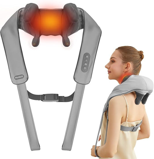 Neck and Shoulder Massager with Heat, Cordless Shiatsu Shoulder Massager for Pain Relief Deep Tissue, Rechargeable 6D Kneading Massage for Neck and Shoulde Pain, Gifts for Mom&Dad (Grey)