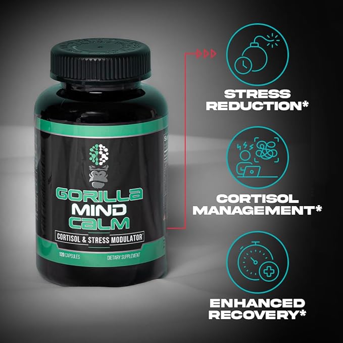 Gorilla Mind Calm (120 Capsules) - Potent Relaxation & Stress Reduction | Cortisol & Stress Modulator | Enhanced Recovery