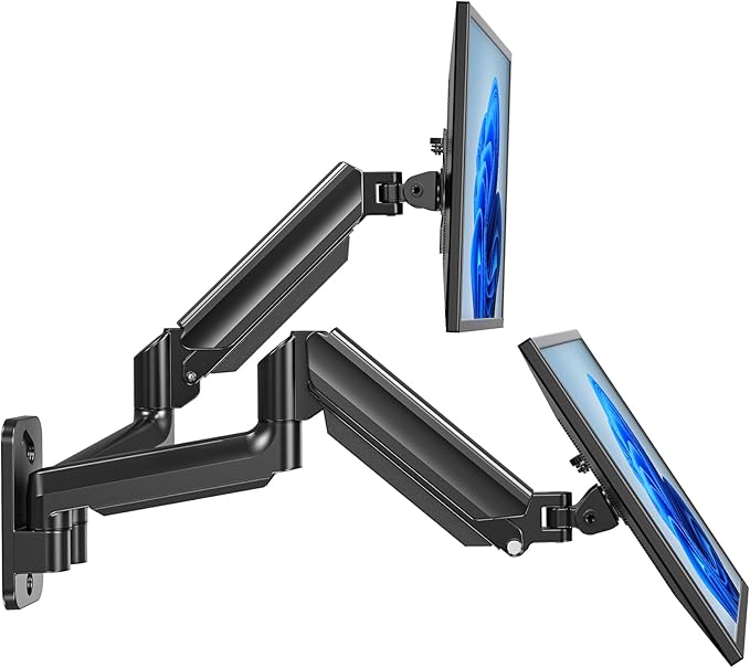 HUANUO Dual Monitor Wall Mount for 17-32 Inch Screens - Height-Adjustable Gas Spring Arms (Per Arm 4.4-17.6lbs) - VESA 75x75/100x100 - Tilt, Swivel, Rotation - Home Office & Workspace Desk Setup