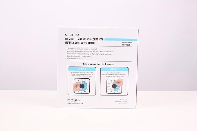 Secura 7.5 Inch Visual Timer, 60 Minute Visual Oversize Countdown Timer for Kids and Adults, Durable Mechanical Time Management Tool (Navy Blue)