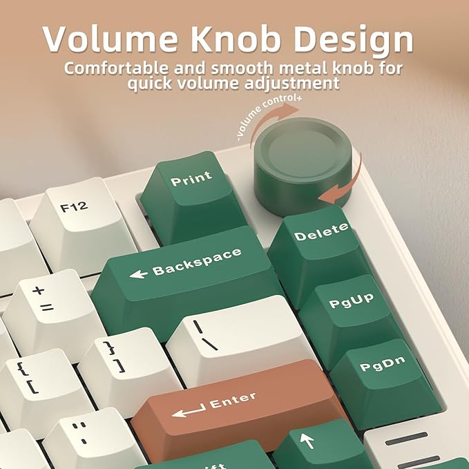 75% Retro Green Wired Hot Swappable Mechanical Keyboard with Metal Knob | Mount Gasket | Programmable RGB Backlit & Adjustable Side Light (KTT Brown Switch)