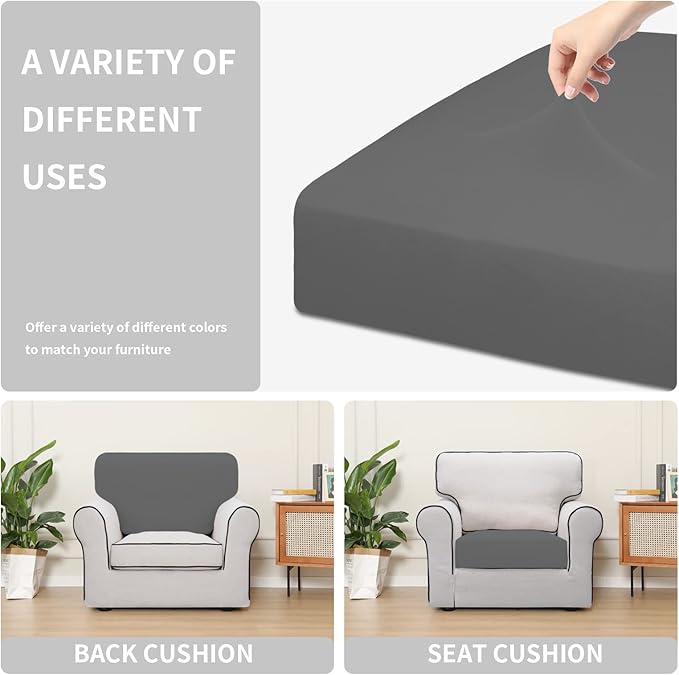 Easy-Going 100% Waterproof Chair Sofa Seat Cushion Slipcovers Couch Cushion Cover Stretch Furniture Protector for Kids, Pets (Chair Cushion, Gray)