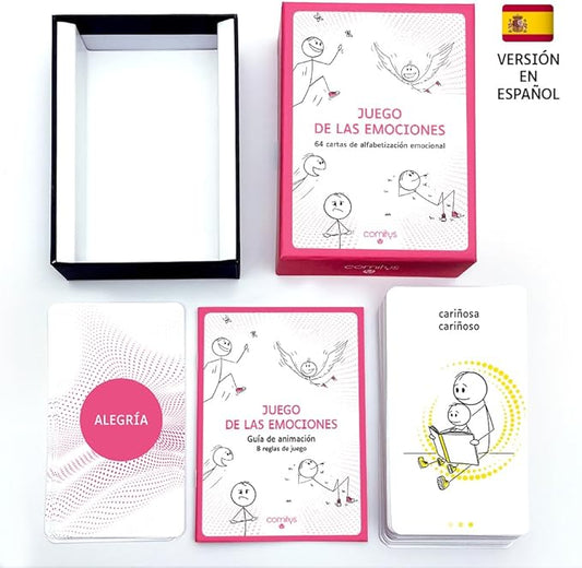 Comitys - The Feelings Game | 64 flashcards for Emotional Literacy | Non-Violent Communication Teaching Tool | 177 Feelings States to Discover (Spanish)