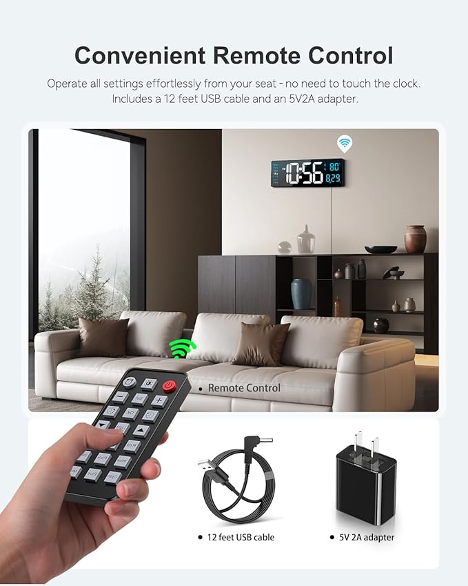 Digital Wall Clock, 16" Large Display Digital Clock with Night Light, Wall Clock with DST, Alarm, LED, Date, Week, Temp for Living Room, Bedroom, Classroom Decor, Birthday Gift for Senior Mom Dad