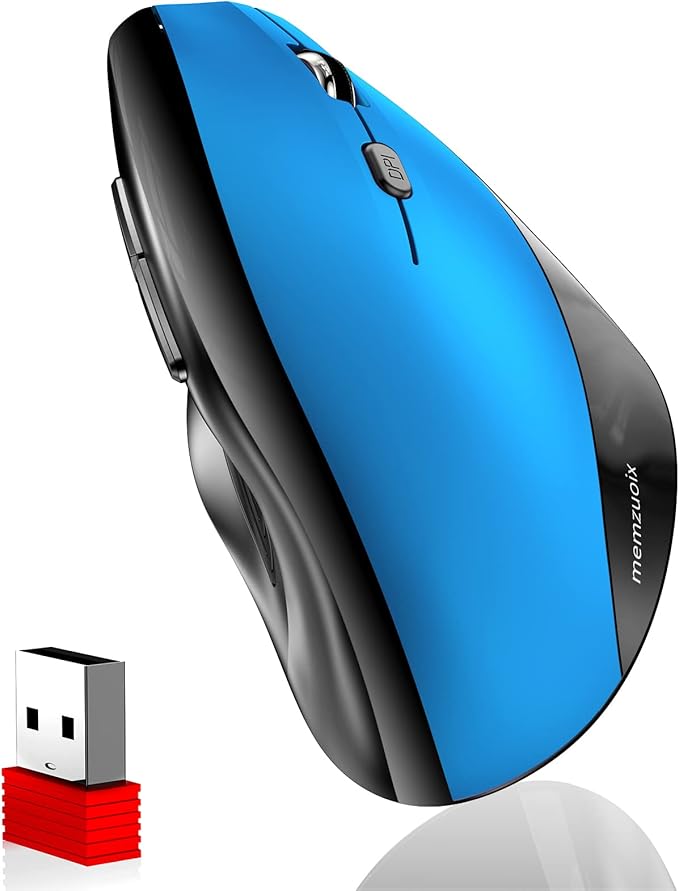 memzuoix Ergonomic Vertical Wireless Mouse - 2.4G Optical Cordless Mice with 3 DPI Levels (800/1200/1600) - Right-Handed Large Size Mouse for Laptop, Mac, PC, Desktop-Blue