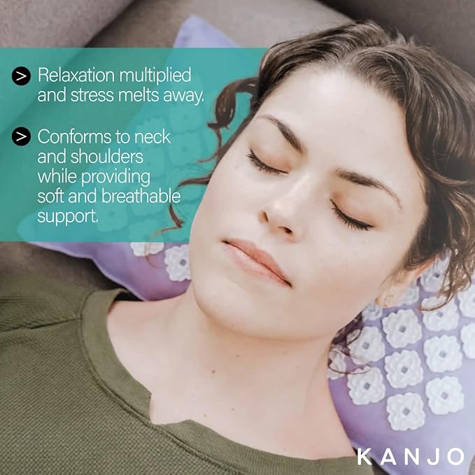 Kanjo Aromatherapy Acupuncture Pillow Lavender, 100% Cotton Linen Pillow for Back Pain and Neck Pain Relief with Natural Cork Filling