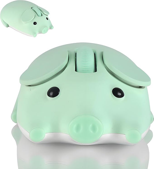 Cute Pig Design Wireless Mouse - Dual Mode Bluetooth & USB, Silent Operation, Ergonomic, Ideal for Laptops & PCs, for Animal Lovers and Family (Green)