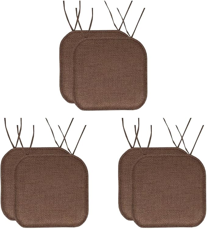 Chair Cushion Memory Foam Pads with Ties Honeycomb Pattern Slip Non Skid Rubber Back Rounded Square 16" x 16" Seat Cover (Pack of 3)
