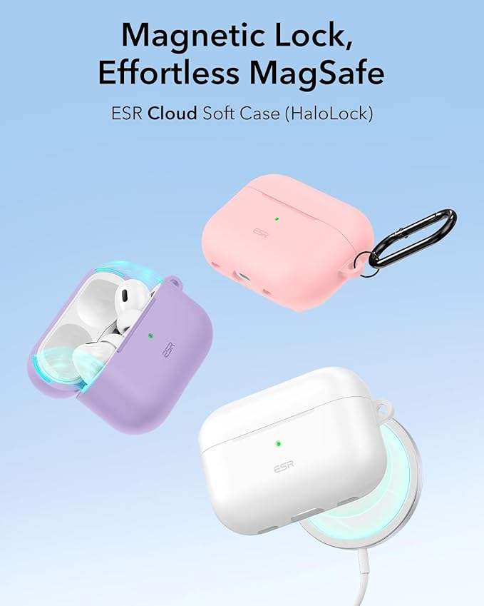 ESR for AirPods Pro 2 Case, Compatible with Airpods Pro 2nd Generation Case (2023/2022/2019), Compatible with MagSafe, Magnetic Lid Lock, Full Drop Protection, Purple