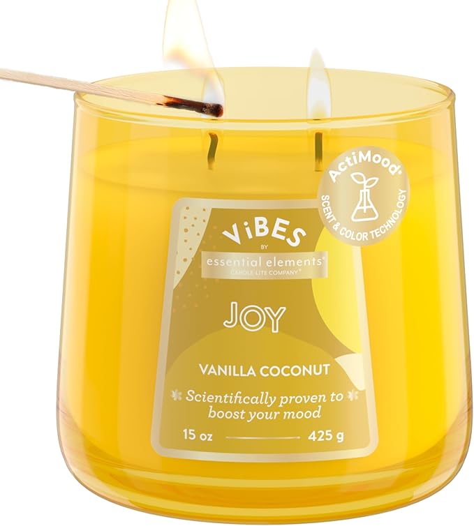 Candle-Lite Vibes Vanilla Coconut Mood-Enhancing Scented Candles, 15 oz Jar, Aromatherapy, Proudly Poured in The USA, 2-Wick, 86 Hours Burn Time, Perfect Relaxation Gift