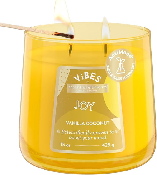 Candle-Lite Vibes Vanilla Coconut Mood-Enhancing Scented Candles, 15 oz Jar, Aromatherapy, Proudly Poured in The USA, 2-Wick, 86 Hours Burn Time, Perfect Relaxation Gift