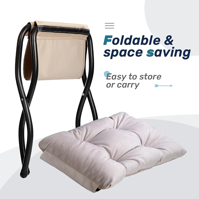 HollyHOME 15"(H) Folding Footrest Stool, Upholstered Small Foldable Ottoman, Accent Padded Sofa Foot Stool for Lazy Chair, Metal Frame Portable Foot Rest Ottoman for Home, Living Room, Bedroom, Grey