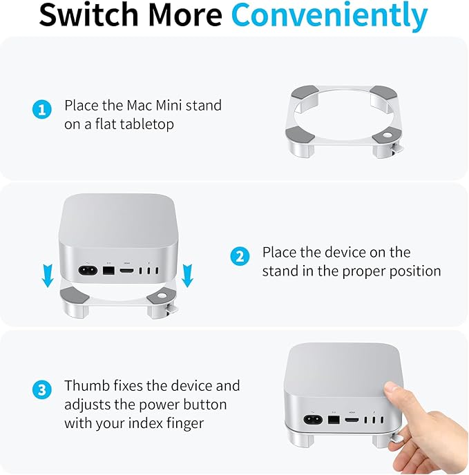 OMOTON Aluminum Stand for Mac mini M4 and M4 Pro, Cooling Desktop Holder Mount, Convenient Access to Power Button, Durable and Sturdy Design, Silver