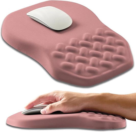 Ergonomic Slope Mouse Pad Wrist Support, Wrist Rest Mousepad for Carpal Tunnel Pain Relief with Massage Bulge and Slow Rebound Memory Foam (12x8 inch, Pink)