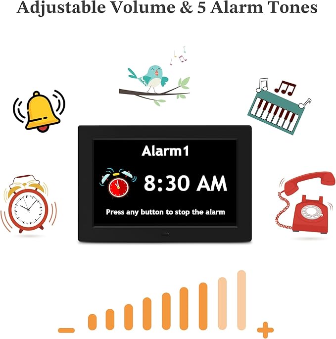 10.1'' Digital Clock, 1280*800p HD Extra Large Display, Digital Clock With Date, Time, Day Of Week, 10 Reminders & 6 Alarms, Auto Dimming & DST, Remote Control, Dementia Clock For Seniors, Black