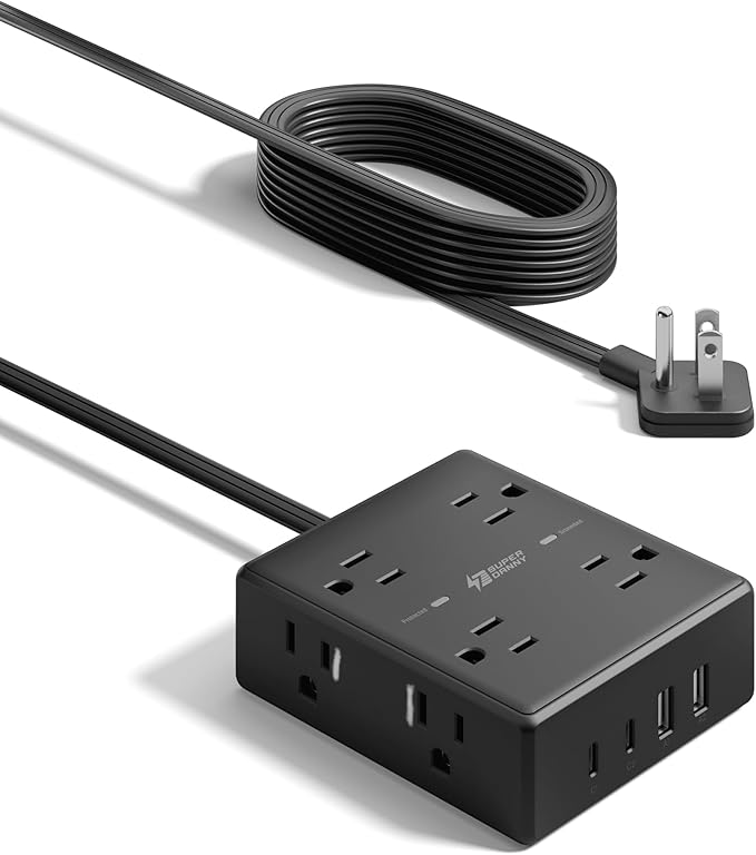 6Ft Extension Cord with Multiple Outlets, Flat Plug Power Strip Surge Protector, 8 Outlet 4 USB Ports (2 USB C), Wall Mountable, Desk Charging Station for Home Office, College Dorm Room Essentials