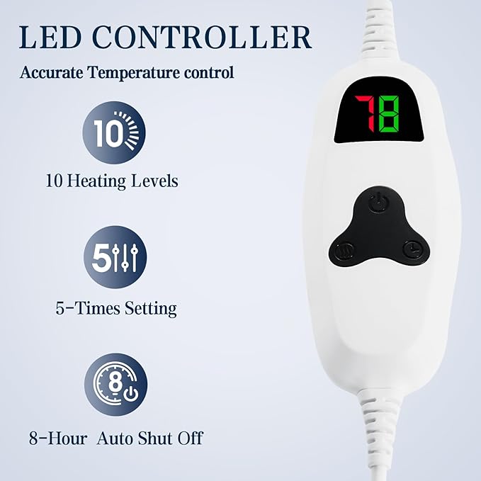 greenoak Heated Weighted Blanket for Adults - Sherpa Fleece Electric Throw Blanket (50”x60”, 13lbs, Light Gray) - Thick Soft Warming Plush Heating Blanket with 10 Heating Levels & 1-8 Hours Auto Off