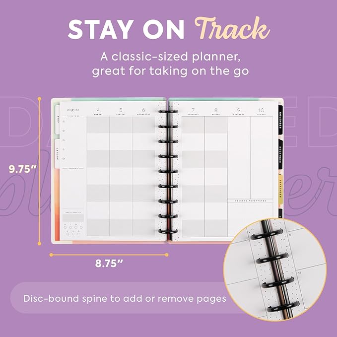 Happy Planner Disc-Bound 12-Month July 2025–June 2026 Planner with 3 Extra Months, Classic Size, Student Layout, Painted Gradients