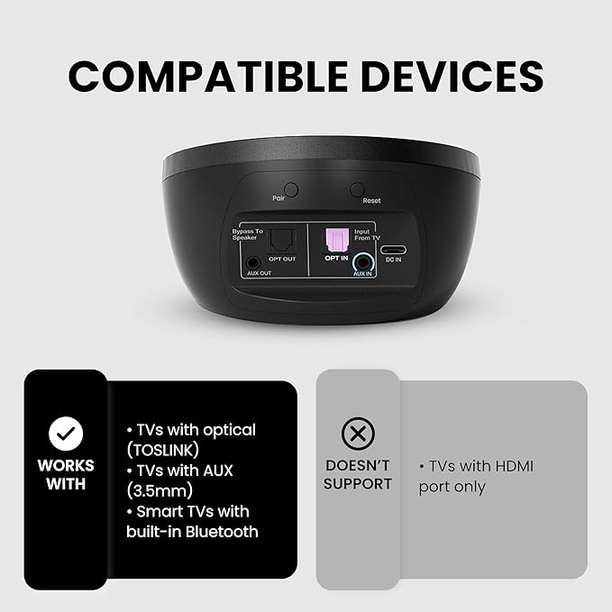 Avantree Medley Pebble - Wireless Earbuds for TV Listening, Clear Voice Open Ear Bluetooth 5.3 Headphones for Seniors & Hard of Hearing, with Transmitter and Charging Dock, 10hrs Play Time