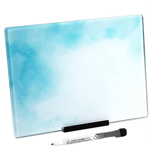 Glass Dry Erase Desktop Doodle Board with Stand and Fine-Tip Marker (Watercolor, 9" x 12")