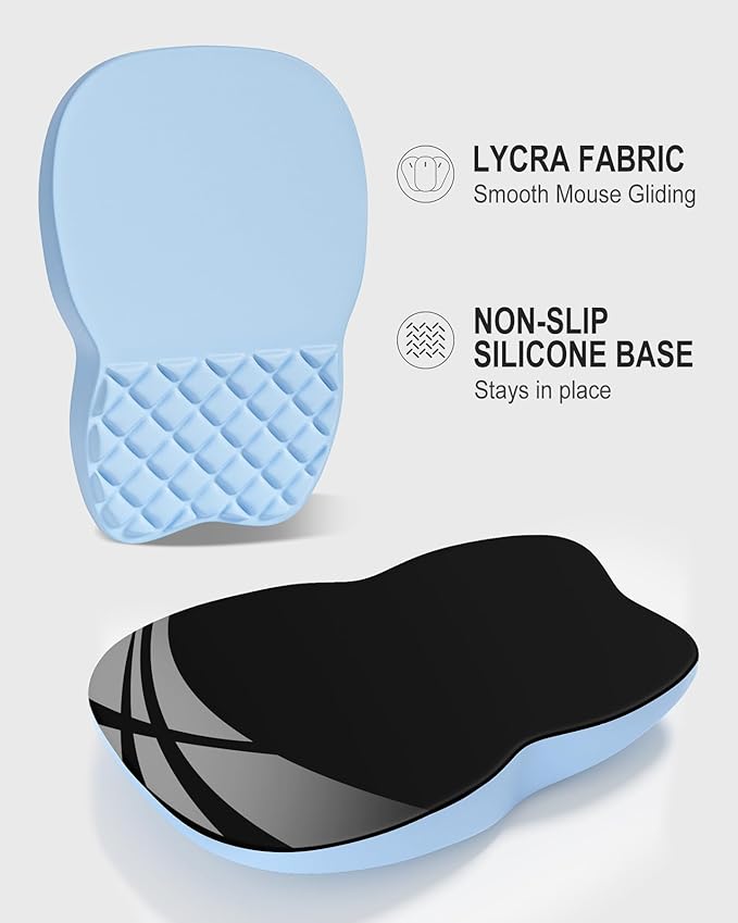 Auhoahsil Ergonomic Mouse Pad with Wrist Rest, Comfortable Slope Computer Mouse Mat with Wrist Support, Memory Foam Filling, Non-Slip Silicone Base, Pain Relief for Gaming Work, 8" x 12", Light Blue