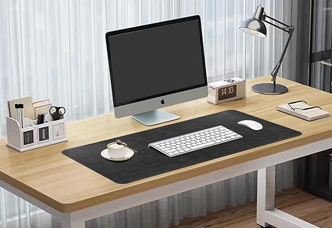 Large Faux Leather Desk Mat 31.5"x15.7" - Non-Slip Waterproof Mouse Pad with Heat-Resistant Surface for Office, Gaming & Home Use(Black)